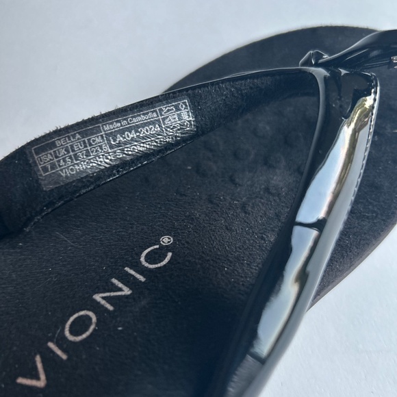 Vionic Bella Black Patent Leather Rubber Outsole Flip Flops size 7 - Picture 10 of 12